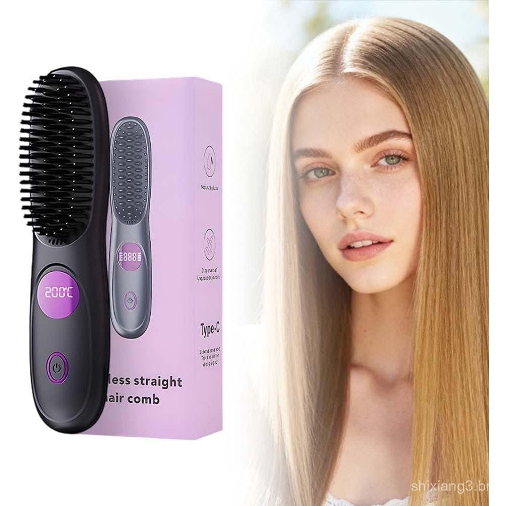 2026 Novo Go Brush Pro, Escova Alisadora de Cabelo Sem Fio, Escova Alisadora Portátil Mini com Display LED, Escova Alisa