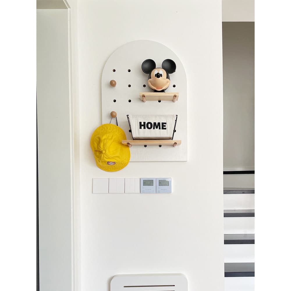 Mickey madeira maciça buraco placa entrada pendurar prateleira de parede sala estar partição atrás da porta exibição arm