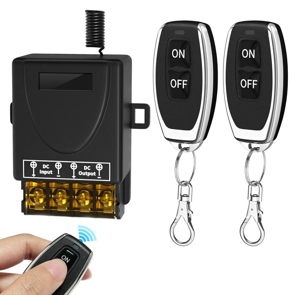 Kit de Interruptor Sem Fio com Controle Remoto 30A 12V - Relé de Alta Resistência com 2 Controles Remotos, Alcance de 10