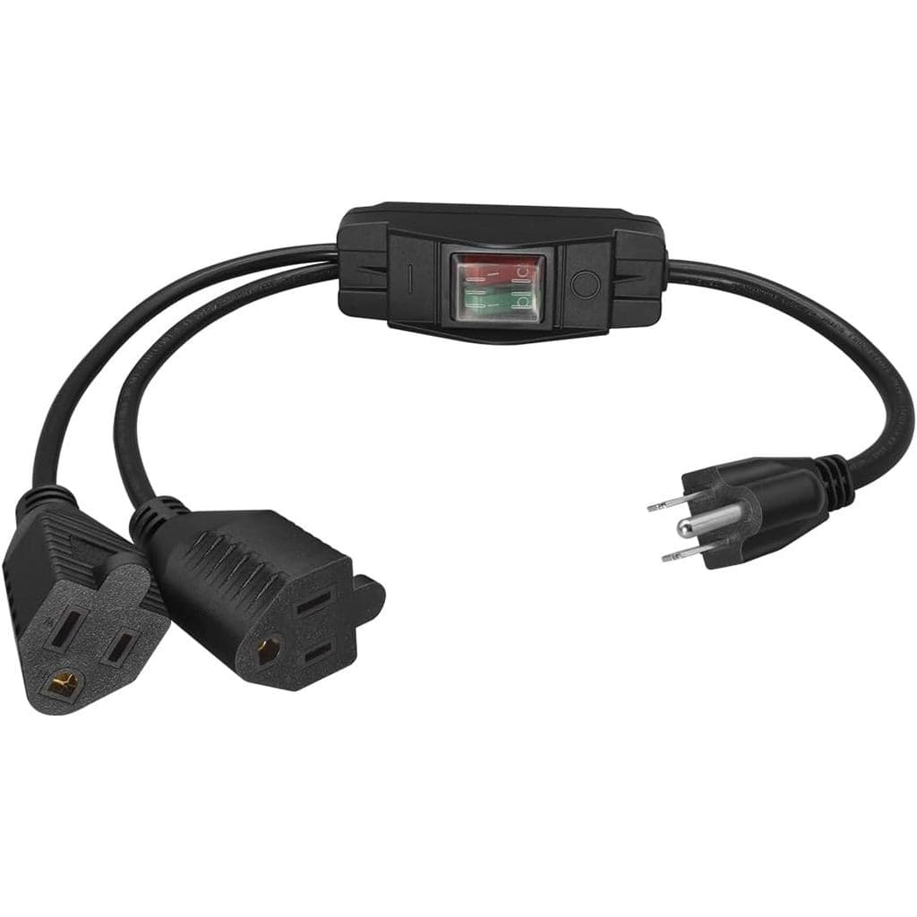 Cabo de Extensão de 2 Saídas com Interruptor Liga/Desliga - Conector em Y de 3 Pinos, Cabo de Alimentação Reforçado de 1