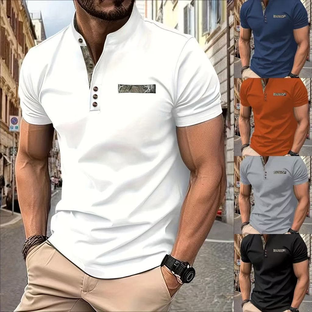 Novo masculino Casual gola manga curta camisa polo gola