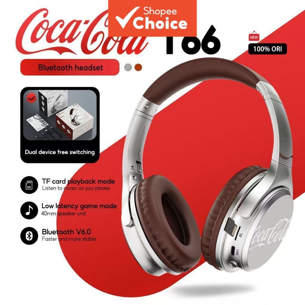 Fones De Ouvido Coca Cola T66 Retro Bluetooth Sem Fio Sobre A Orelha Fone HiFi Som Estéreo HD Chamadas Dobráveis Leves M