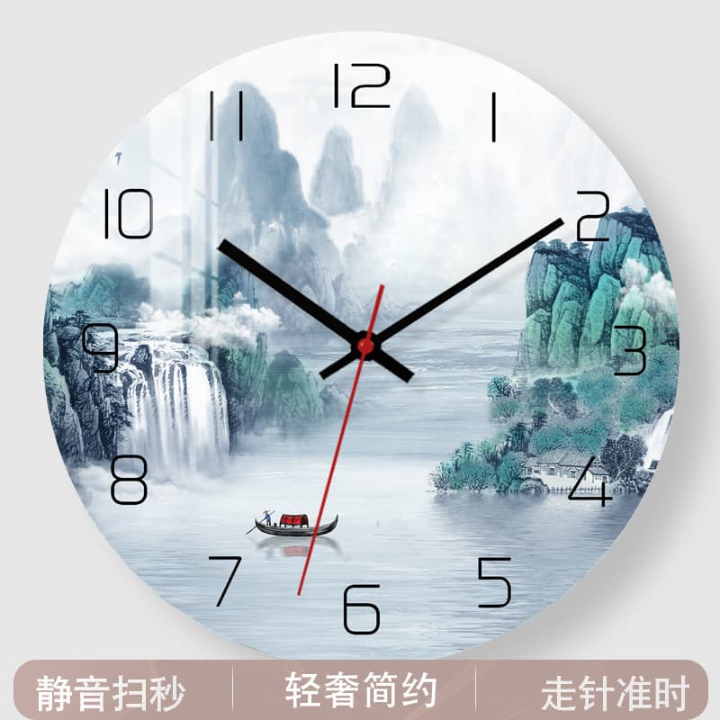 Novo chinês paisagem pintura relógio de parede sala estar mudo simples pendurado na parede moda moderna atmosfera criati