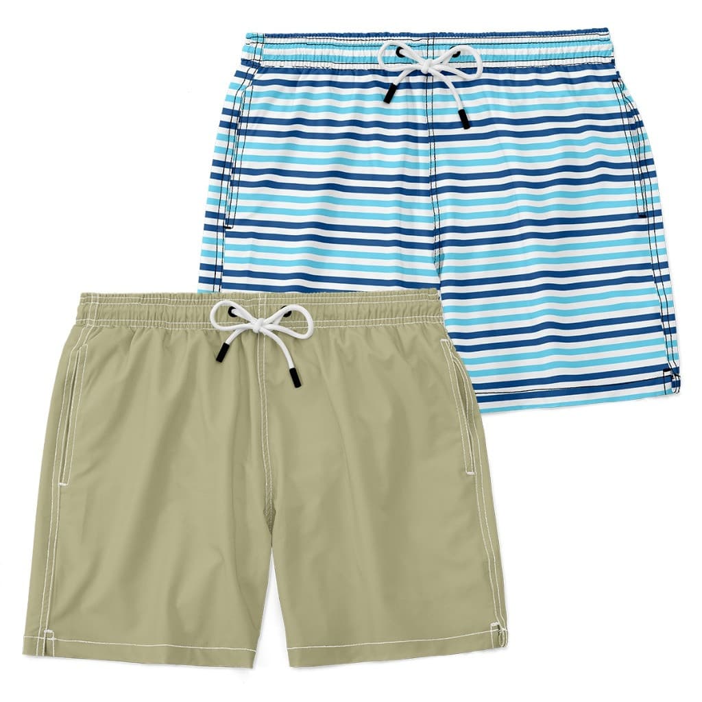 Kit 2 Shorts Masculino Liso e Estampado Moda Praia Casual Leve Confortável com Bolsos e Cordão Ajustável