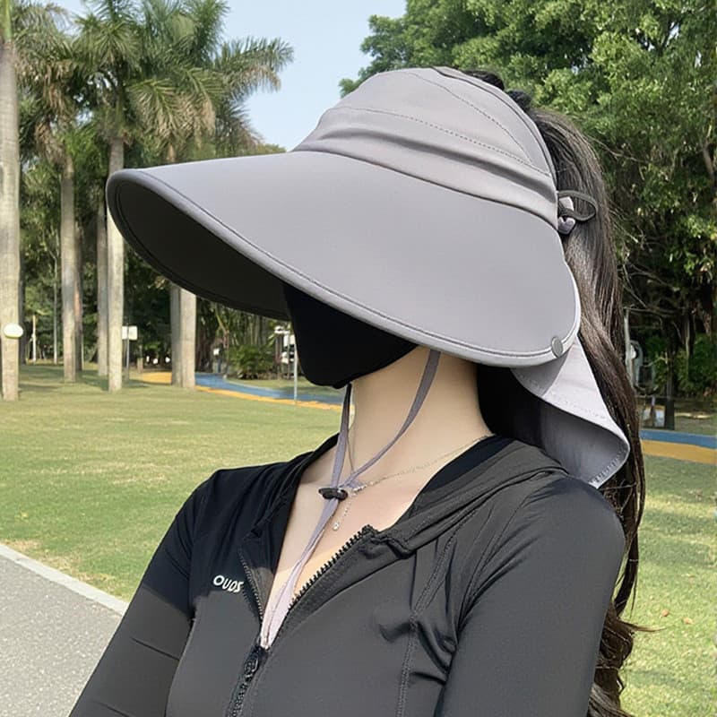 Chapéu de sol de aba grande feminino 2025 novo estilo verão chapéu de sol Anti-ultravioleta oco topo ciclismo capa rosto
