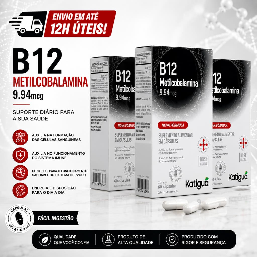 Vitamina B12 Metilcobalamina 60 Cápsulas Softgel Em Gel Alta Absorção