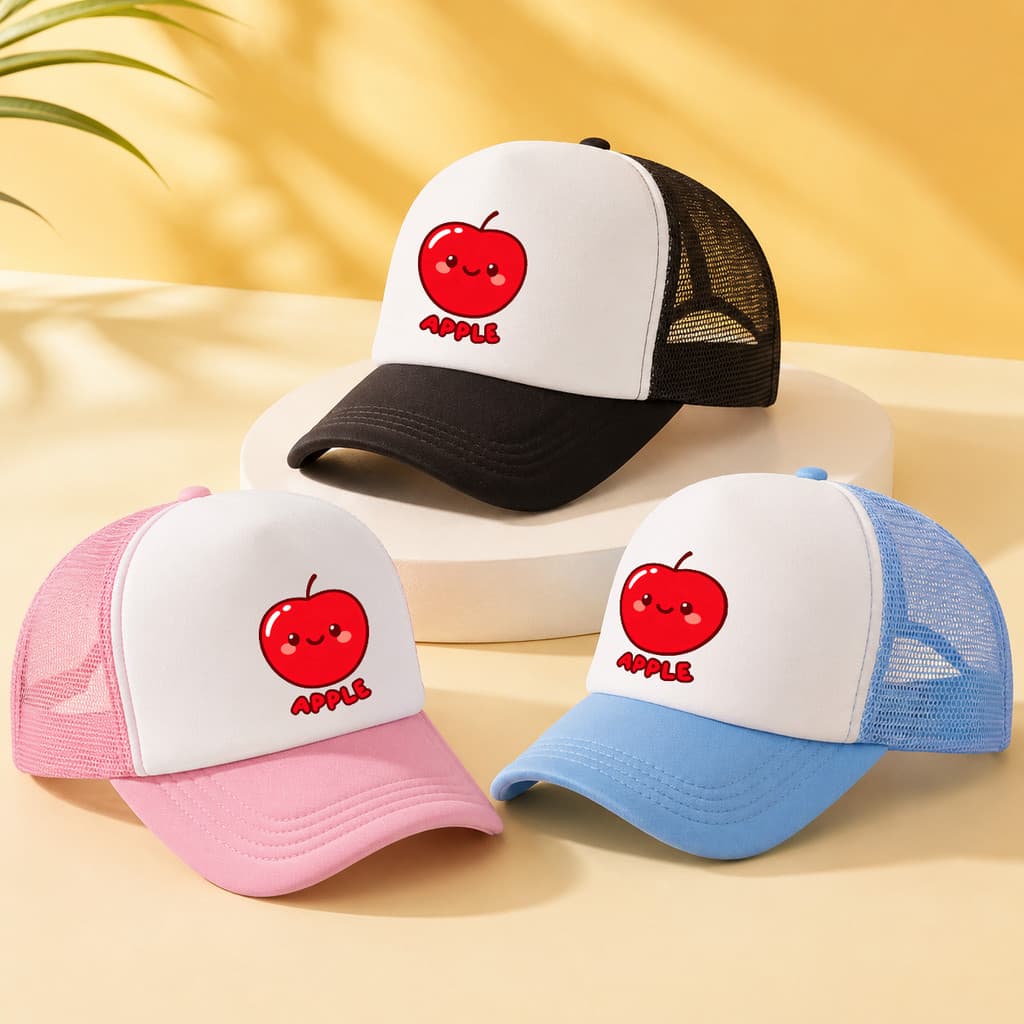 Chapéu De Beisebol Estampado De Maçã Dos Desenhos Animados , Malha Respirável , Guarda-Sol , Viagem , Multifuncional , P