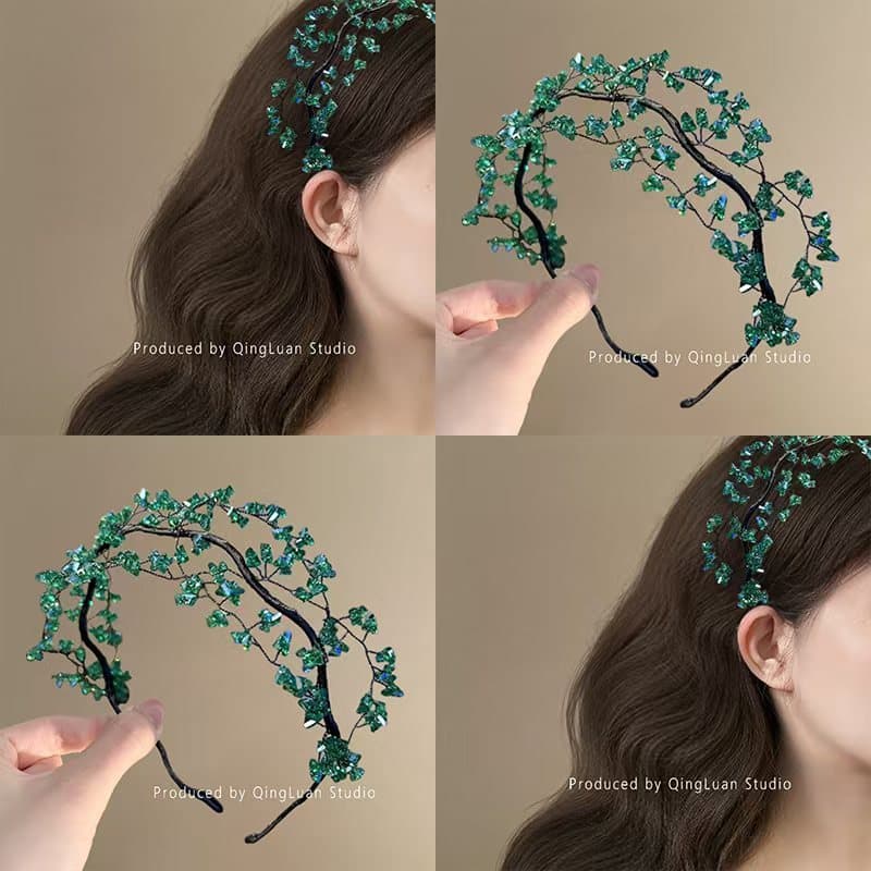 Tiara de flores de cristal estilo floresta para mulheres, faixa de cabelo artesanal com contas, acessório de cabelo eleg