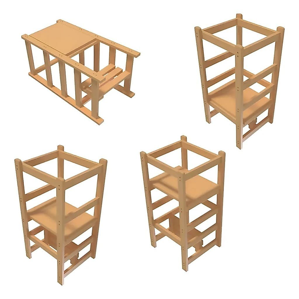 Torre de Aprendizado Infantil Montessori Madeira Maciça Pinus Torre Auxiliar Cozinha Bebê 1 Ano+