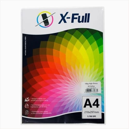 Papel Foto Glossy 50 Folhas A4 Brilho 180g À Prova D' Água Cor Branco