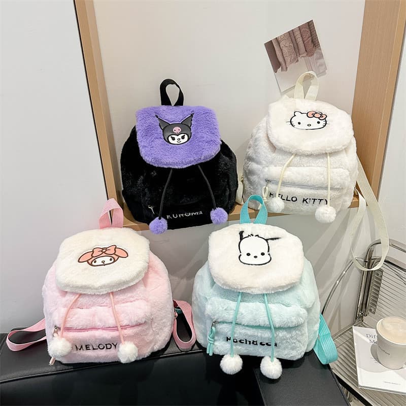 Novo Estilo Bonito Bordado Kuromi Melodia Mochila De Pelúcia Grande Capacidade Nicho Flip