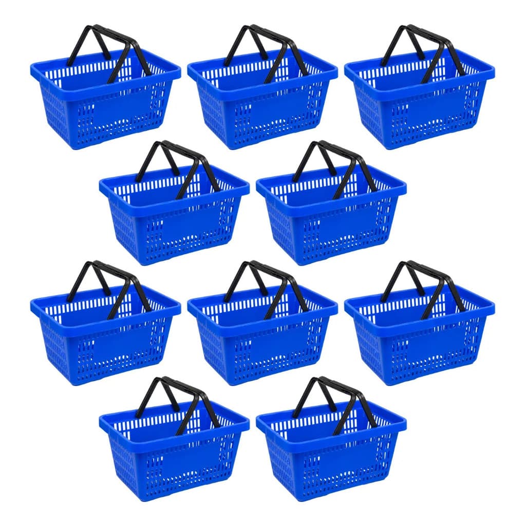 Kit 10 Cestinhas Cesta Azul Plástica Super Mercado Compras
