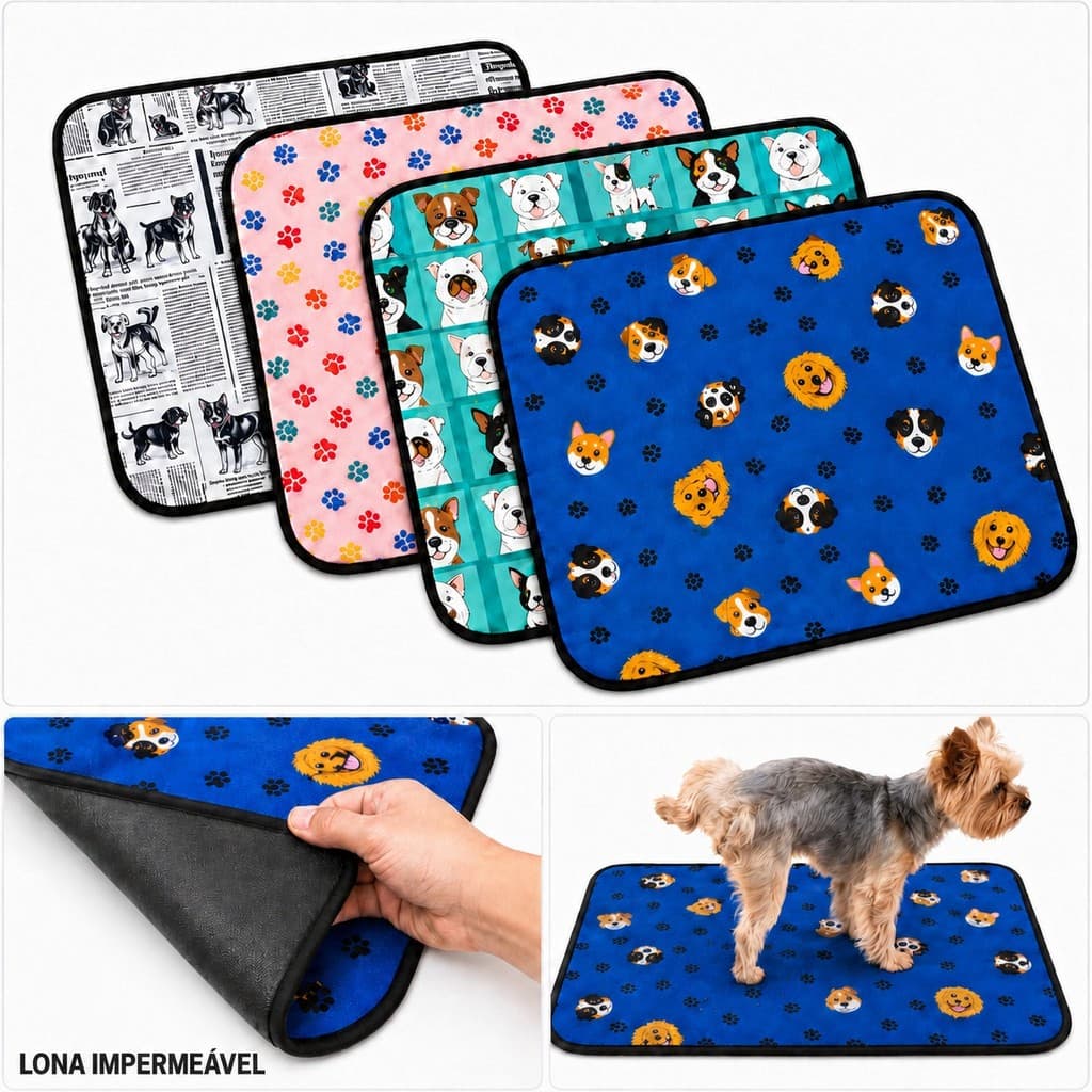 Kit 4 tapetes higiênicos estampados lavável - Premium 300 lavagens 70x50