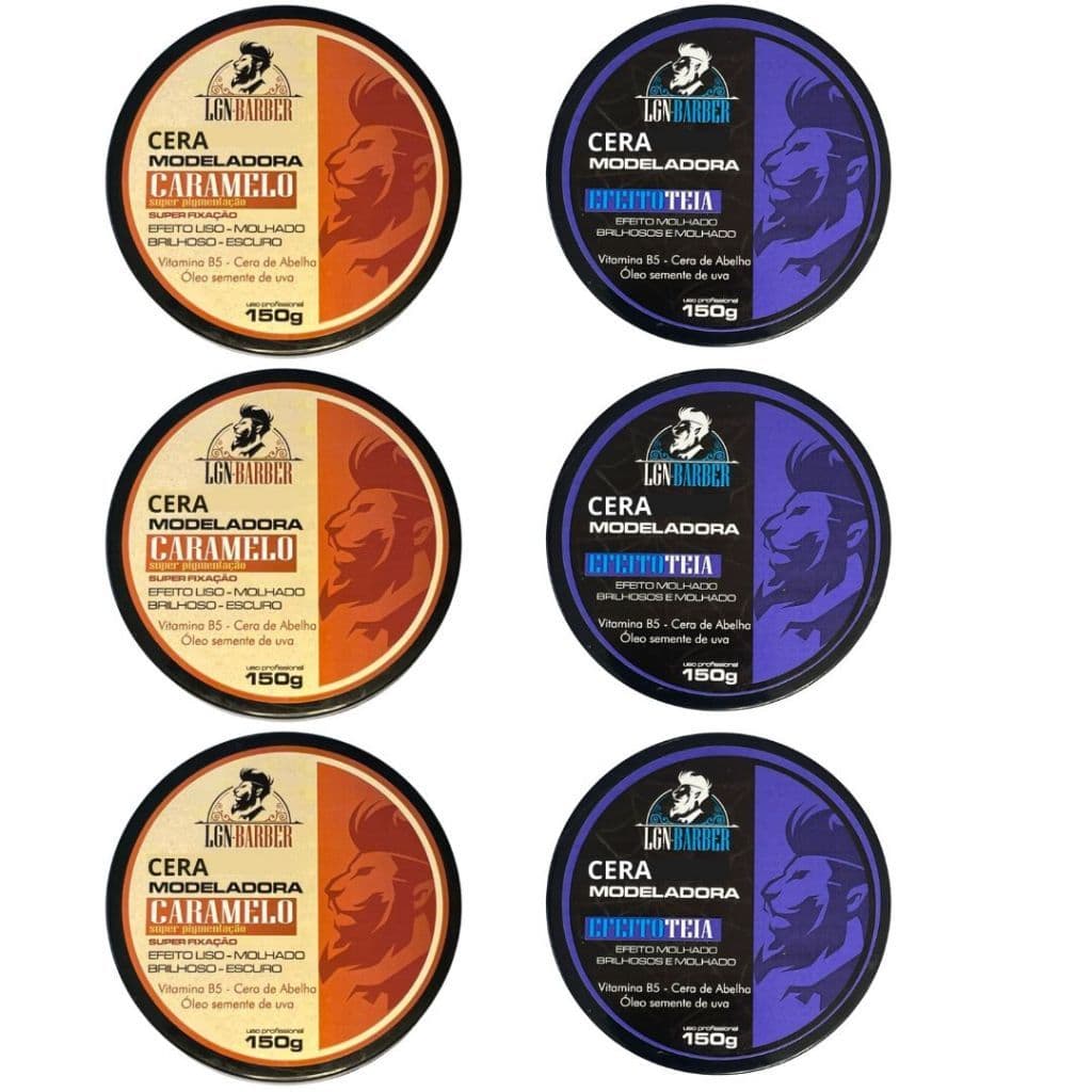 3UN Cera Capilar Efeito Teia 150g + 3UN Cera Capilar Caramelo 150g - LGN Barber (uso masculino)