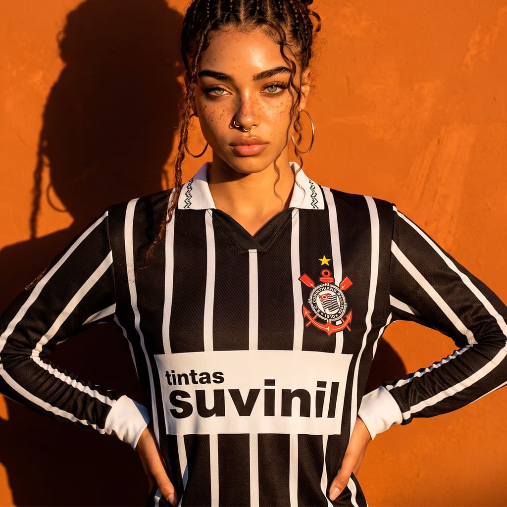 Camiseta Corinthians Retrô 1995 Suvinil Manga Longa Feminina