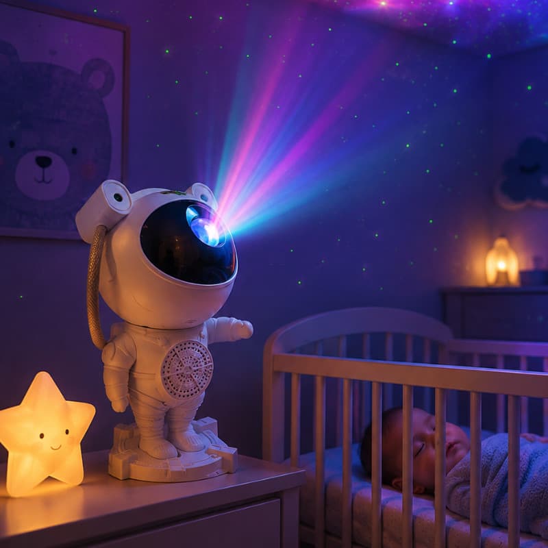 Luminária Astronauta Projetor De Galáxia LED RGB Com Controle Remoto USB