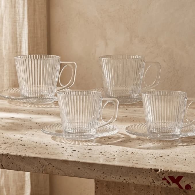 Kit 12 Peças Xícaras e Pires em Vidro Resistente Perfeitos para Café e Chás com Pegador Reforçado