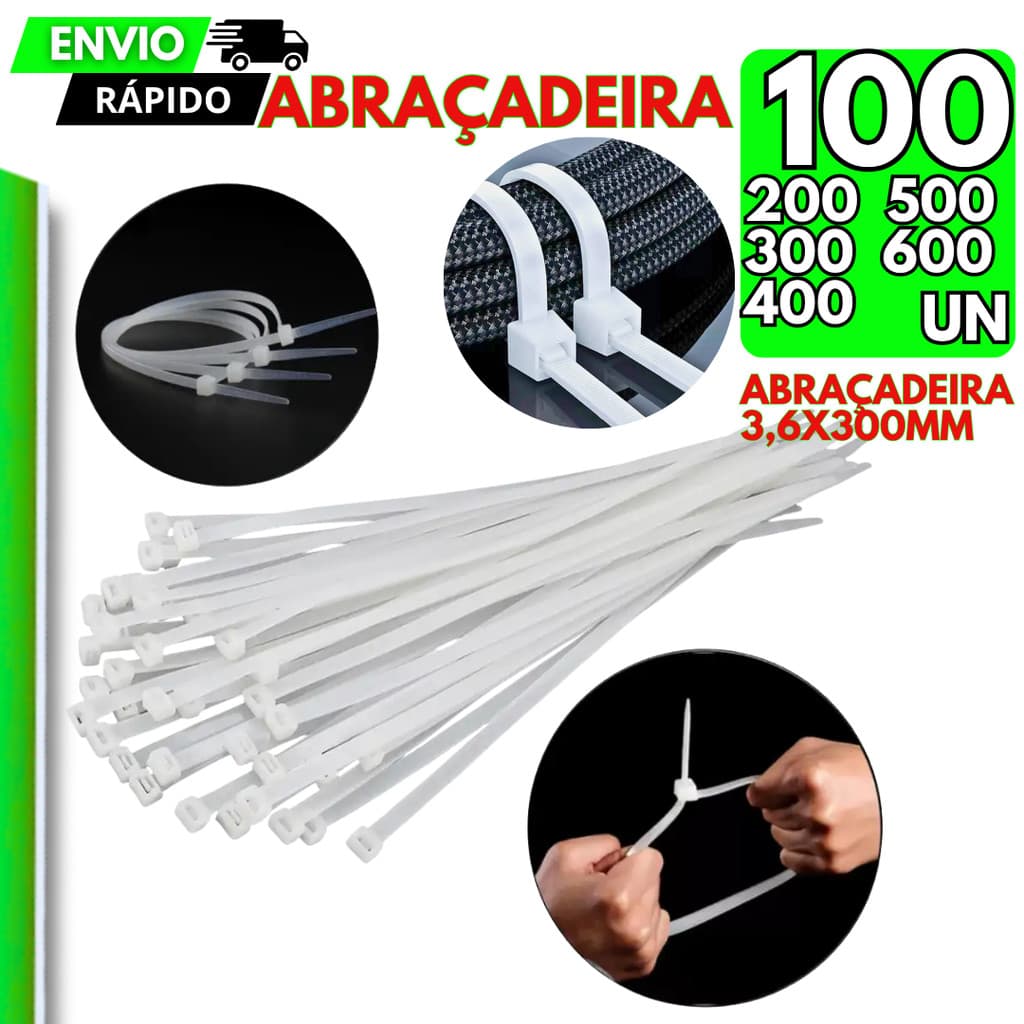 300x3,6mm Enforca Gato Fita Hellermann Abraçadeira Nylon Cintas Plásticas Branca Manutenção