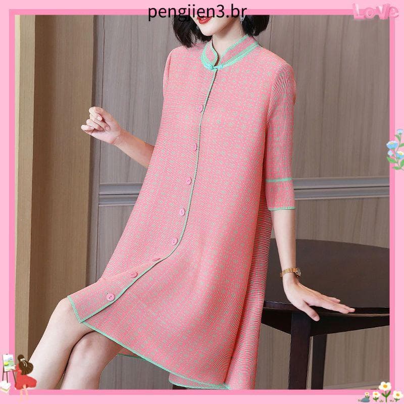 Tamanho grande solto Cardigan vestido moda impresso plissado simples gola 2025 novo estilo primavera verão a linha saia
