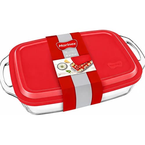 Assadeira Travessa Retangular Marinex Seletta 3,5l com Tampa Vermelha Lasanheira