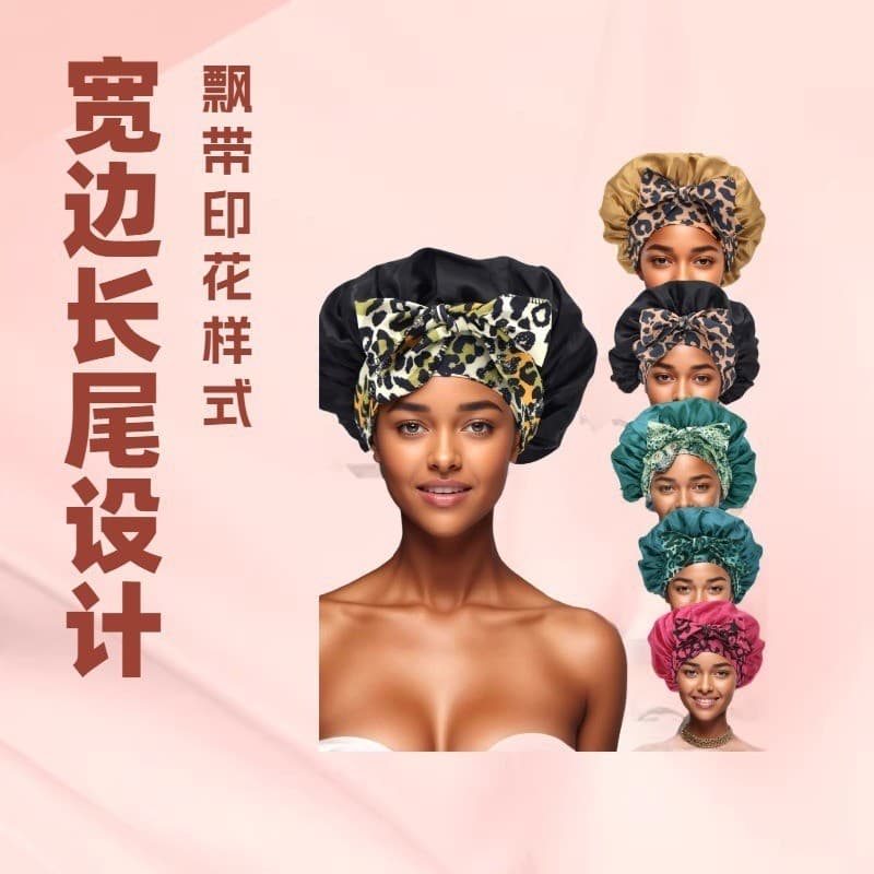 [Estoque pronto] Verão novo estilo grande fita touca de banho chapéu feminino touca de sol WJG