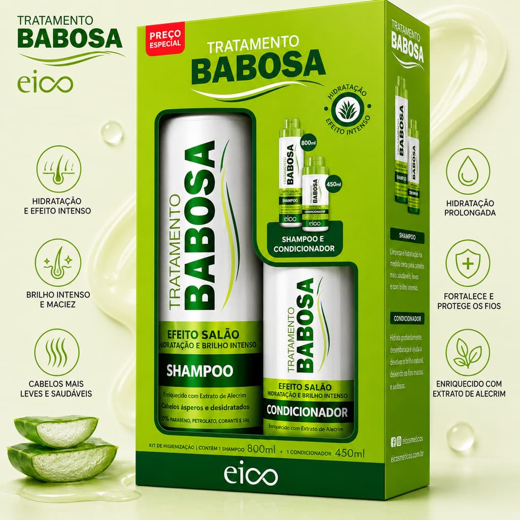 Shampoo e Condicionador EICO KIT Babosa 1250ml KIT Shampoo Condicionador Aloe Vera Hidratação Capilar e Brilho
