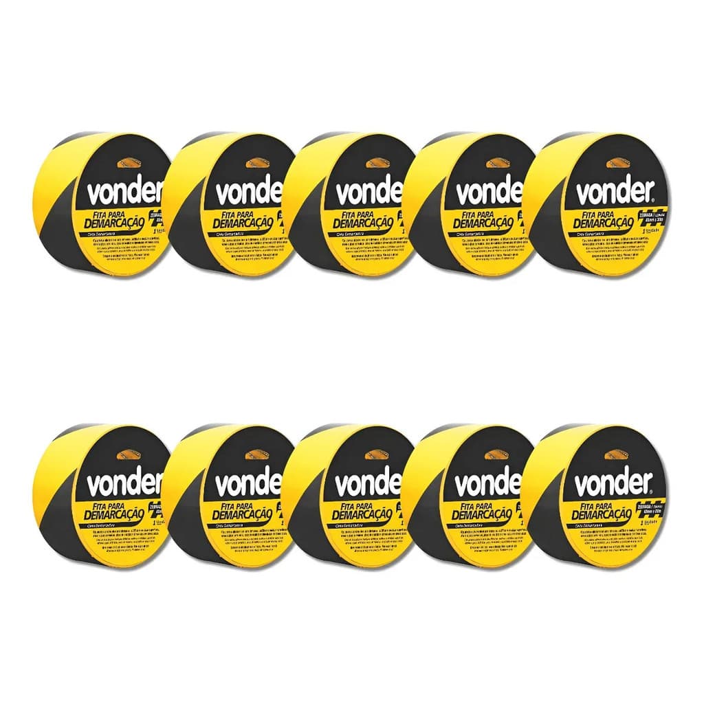 Kit Com 10 Fitas De Demarcação Zebrada Vonder Para Solo 48mm X 30m Amarelo