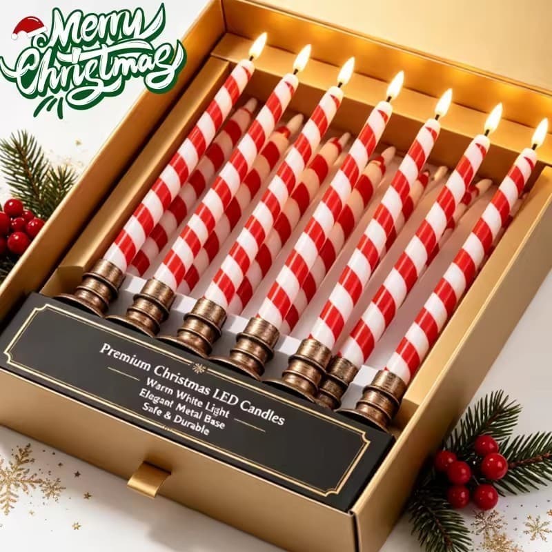 4-1 Conjunto De Vela LED Listrada Vermelha Branca De Natal-Com Castiçal-Operado Por Bateria-Luz De Velas Eletrônica-Enfe