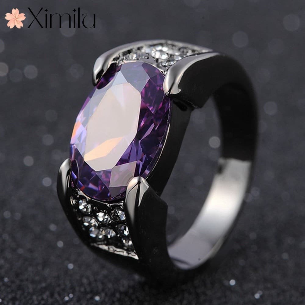 ❤ Clássico luxo preto ouro rubi anel feminino Retro moda presente casal jóias