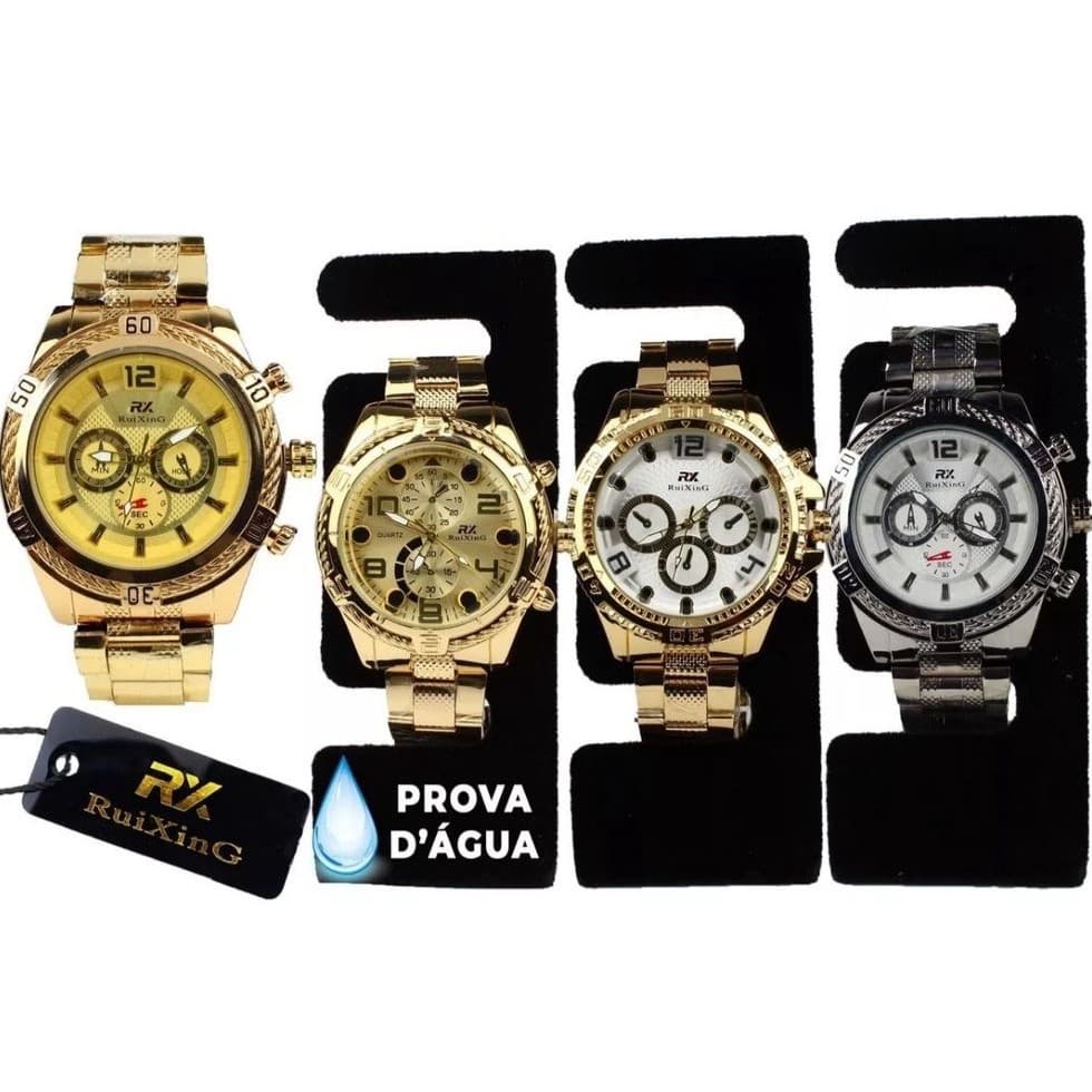 Relógio masculino pulseira de aço à prova d'água Rx ouro