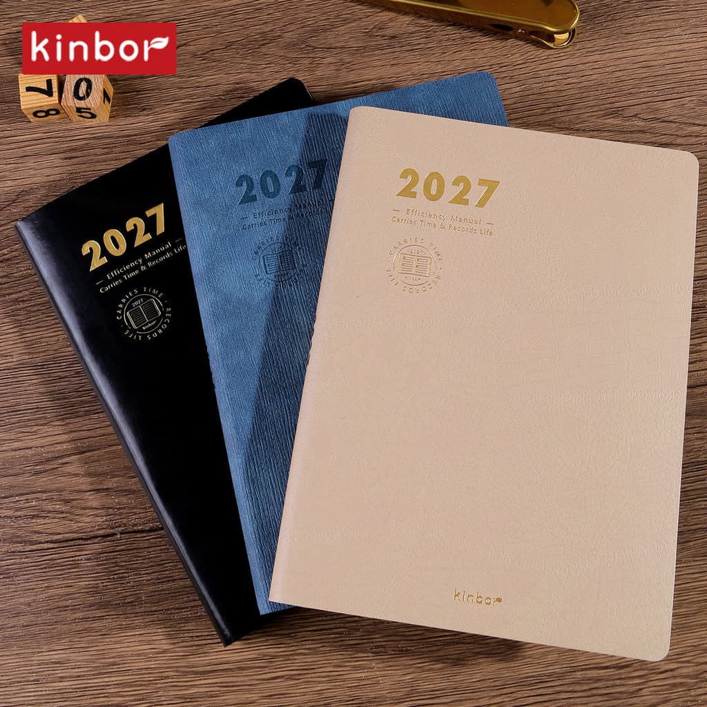 Caderno Planejador De Eficiência A5 2027 kinbor Capa De Couro PU Página De Dois Dias Programação Diária Lista De Tarefas