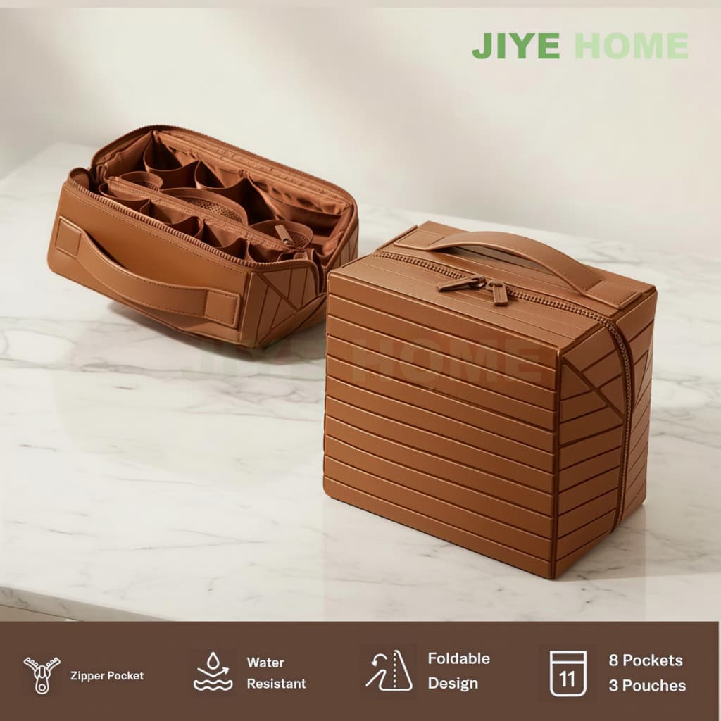 Bolsa Cosmética Portátil De Grande Capacidade Com Alça De Zíper Organizador Cosmético Vertical Para Viagens E Uso Diário