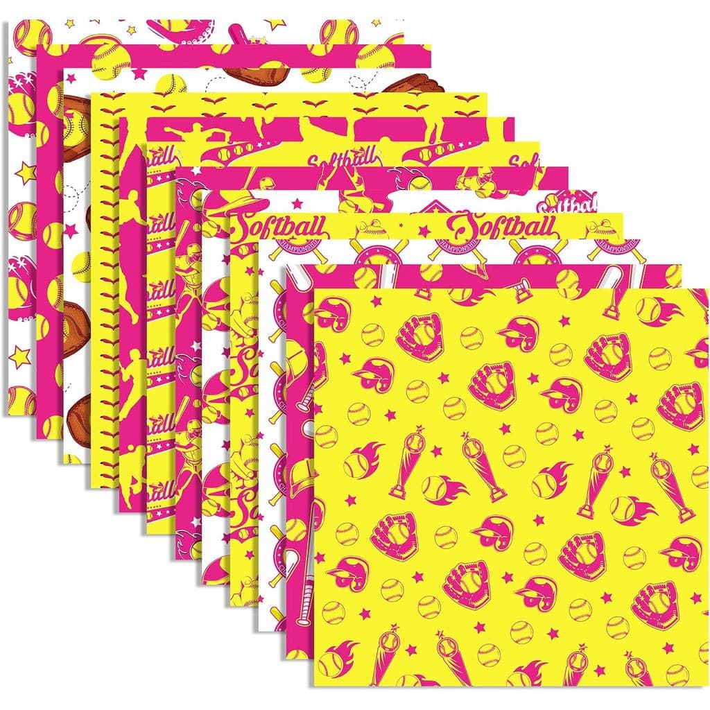 24 Folhas de Papel para Scrapbook com Padrão de Softbol 11,8" x 11,8" Papel Decorativo Dupla Face com Padrão de Softbol,