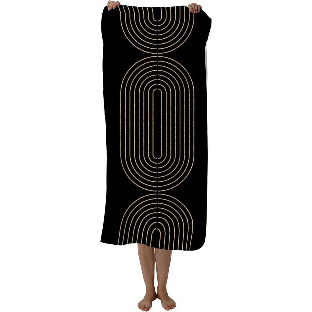 Toalha de Praia Preto e Dourado, Toalhas de Praia Boho Estilo Meados do Século, Presentes para Homens, Mulheres e Adulto