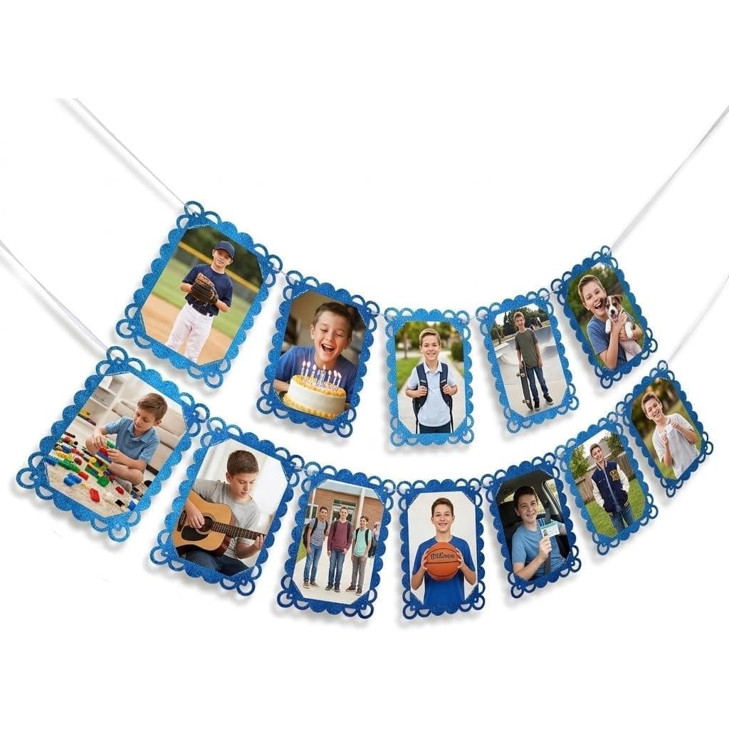 Banner de Fotos para Casamento, Expositor de Fotos 4×6 para Festa, Chá de Panela, Banner Azul com Glitter para Fotos