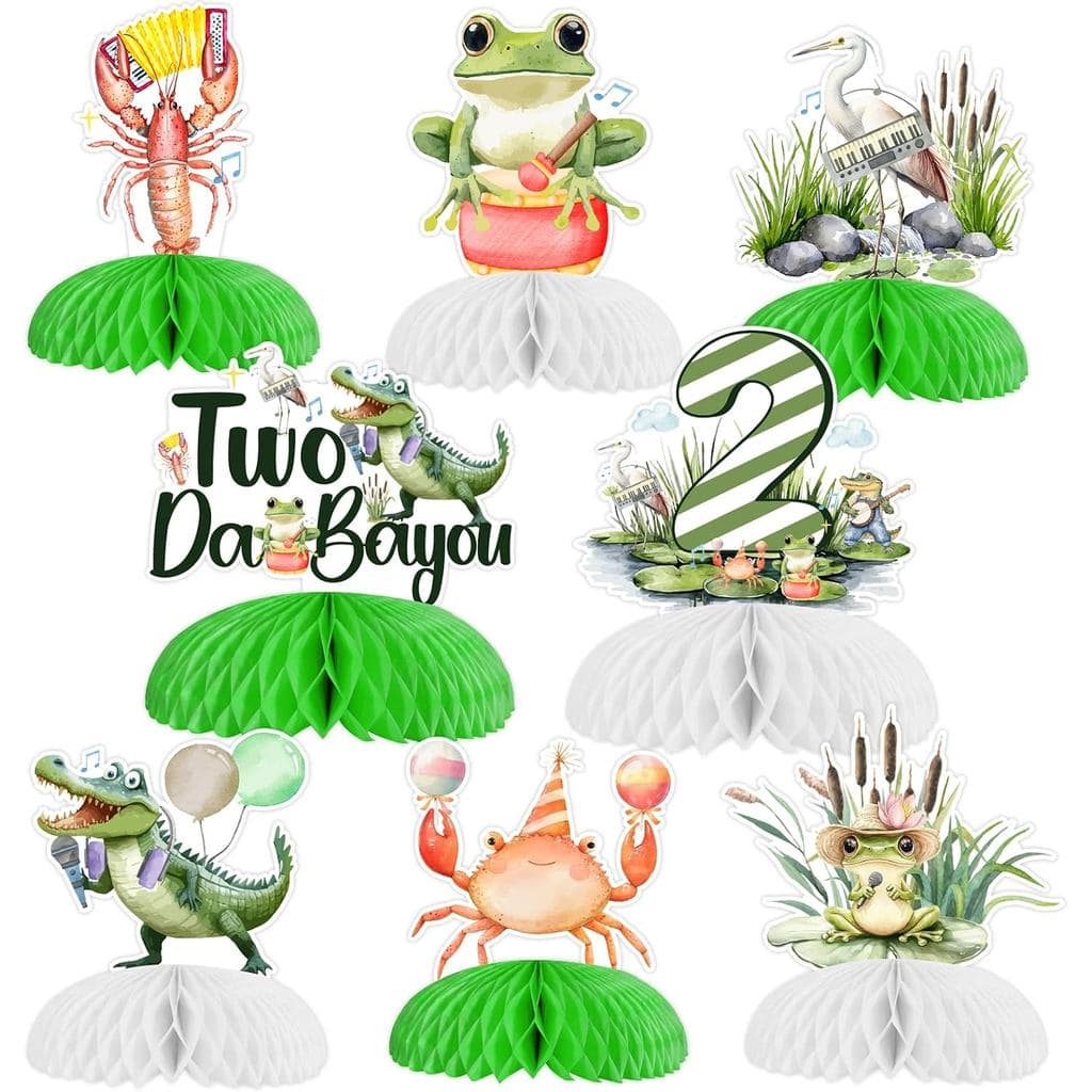 Decoração de Aniversário Two Da Bayou, 8 Peças, Centro de Mesa em Favo de Mel com Tema Bayou, Decoração de Mesa com Tema