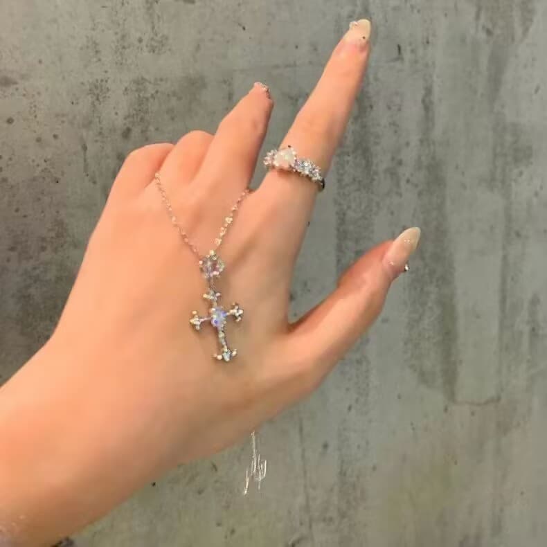 Colar Pingente Crucifixo Y2k Punk Estiloso Mulheres Femininos Curto
