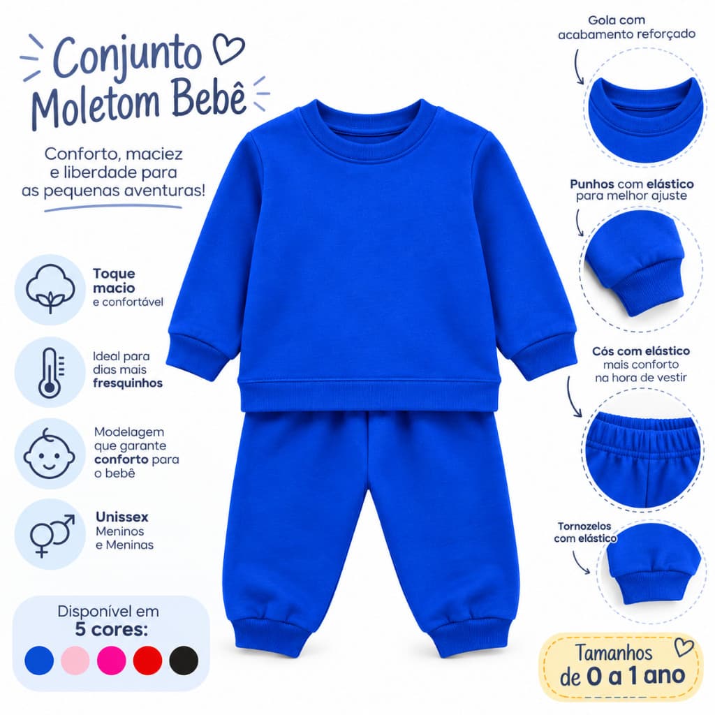 Conjunto Moletom Infantil Bebê 6 a 12 Meses Blusa e Calça Roupa de Frio Unissex