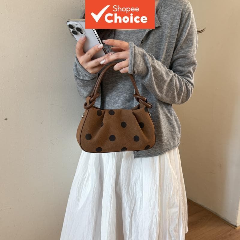Bolsa de mão vintage de bolinhas, pequena, com alça torcida, tiracolo removível, zíper, bolsa tiracolo transversal, para