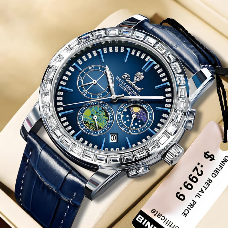 Novo relógio masculino, movimento de quartzo, função luminosa, à prova d'água, pulseira de aço inoxidável, calendário mu