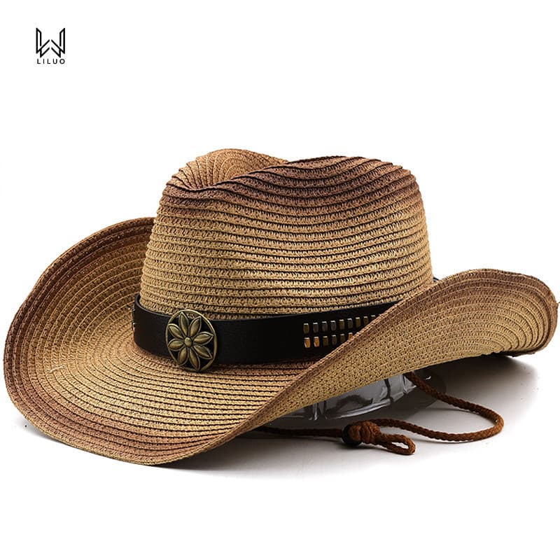 Chapéu masculino verão viagem férias praia chapéu de aba larga chapéu de sol de palha panamá de Cowboy