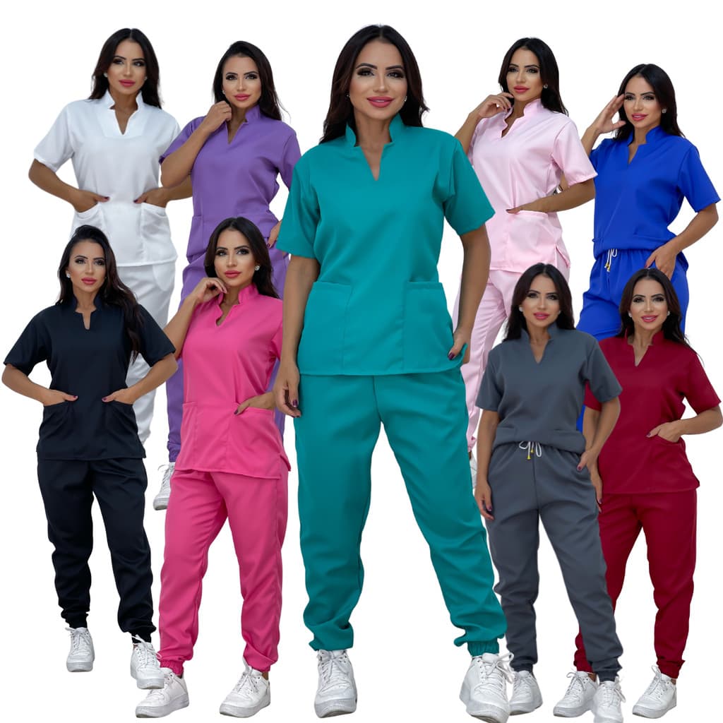 Pijama Cirúrgico Hospital Clinica Scrub Acinturado Uniforme profissional Gola Padre Linha Premium Feminino
