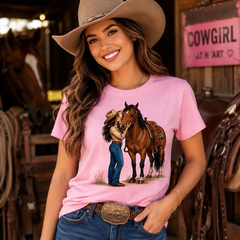Camiseta Feminina Country Cowgirl Cavalo 100% Algodão Rodeio  Agro Casual