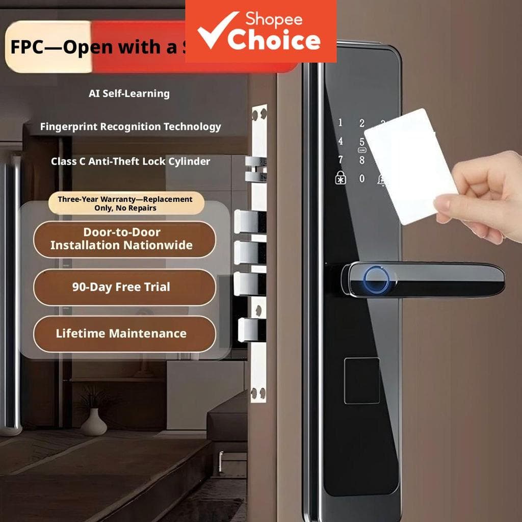 Fechadura De Porta Com Senha De Impressão Digital Inteligente , Quarto Sem Chave , Casa De Família , Escritório , Segura