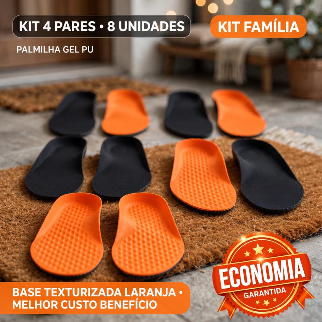 Kit 4 Pares Palmilha Gel PU Ortopédica Macia Amortecimento Conforto Pés para Tênis Bota Trabalho Caminhada Uso Diário