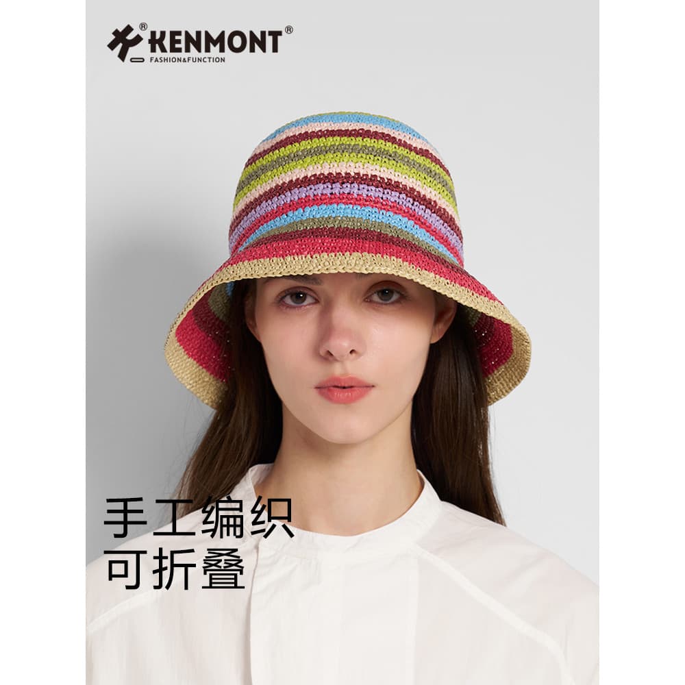 Kenmont Kamont Chapéu balde arco-íris feminino verão à beira-mar férias viagem protetor solar chapéu dopamina cor chapéu