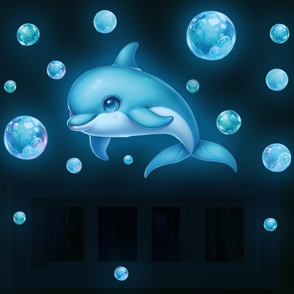 Bolha de baleia azul luminosa azul transfronteiriça adesivo de parede removível