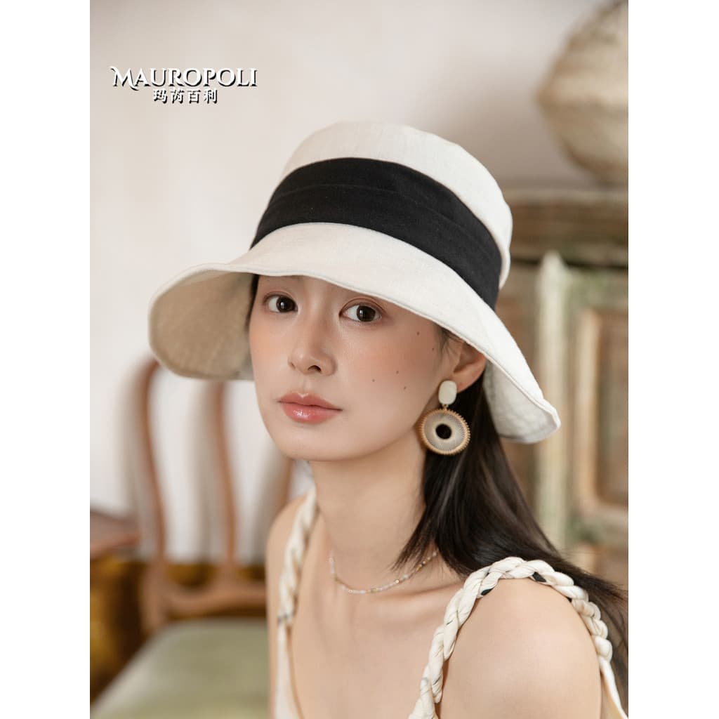 Chapéu balde branco feminino verão 2026 novo estilo algodão linho aba grande chapéu de sol rosto pequeno pequeno feminin