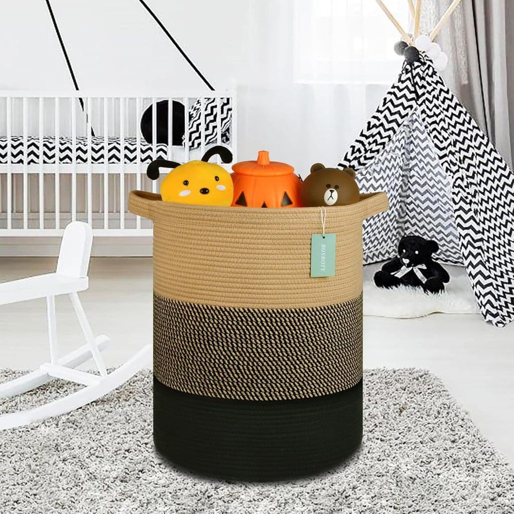 Cesta de armazenamento de corda de algodão com alça Cesto de roupa suja Tecido Quarto Cesto de roupas sujas Varanda Cest