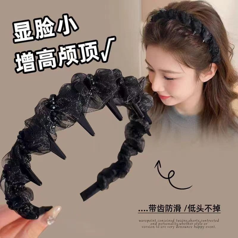 Tiara de Cabelo Ondulada com Pérolas e Malha, Nova Coleção Primavera/Verão, Bonita e de Alta Qualidade, Presilha para La